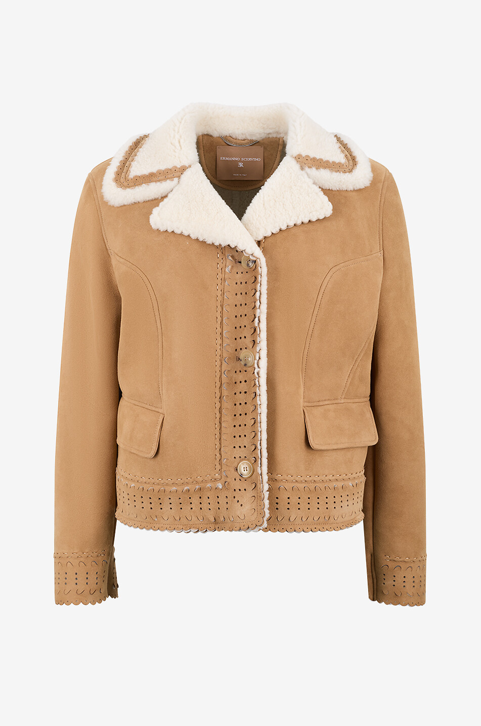 ERMANNO SCERVINO Wildlederjacke mit Shearling und Muschelsäumen Damen KAMELFARBEN 1