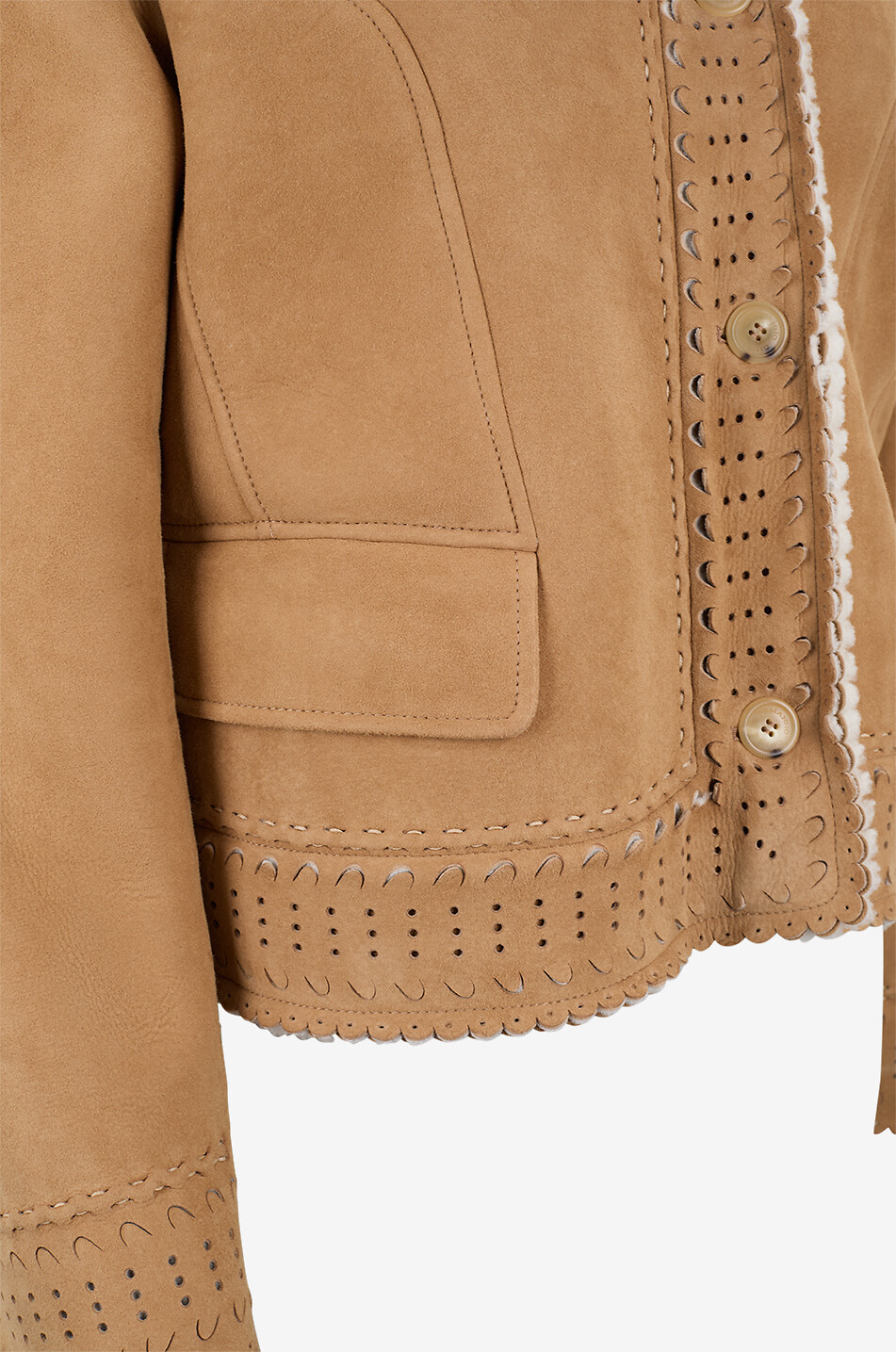 ERMANNO SCERVINO Wildlederjacke mit Shearling und Muschelsäumen Damen KAMELFARBEN 3