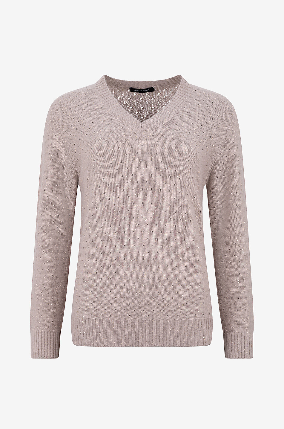 FABIANA FILIPPI Pull ajouré à col V en laine et soie mélangées orné de sequins Femme Beige moyen 1