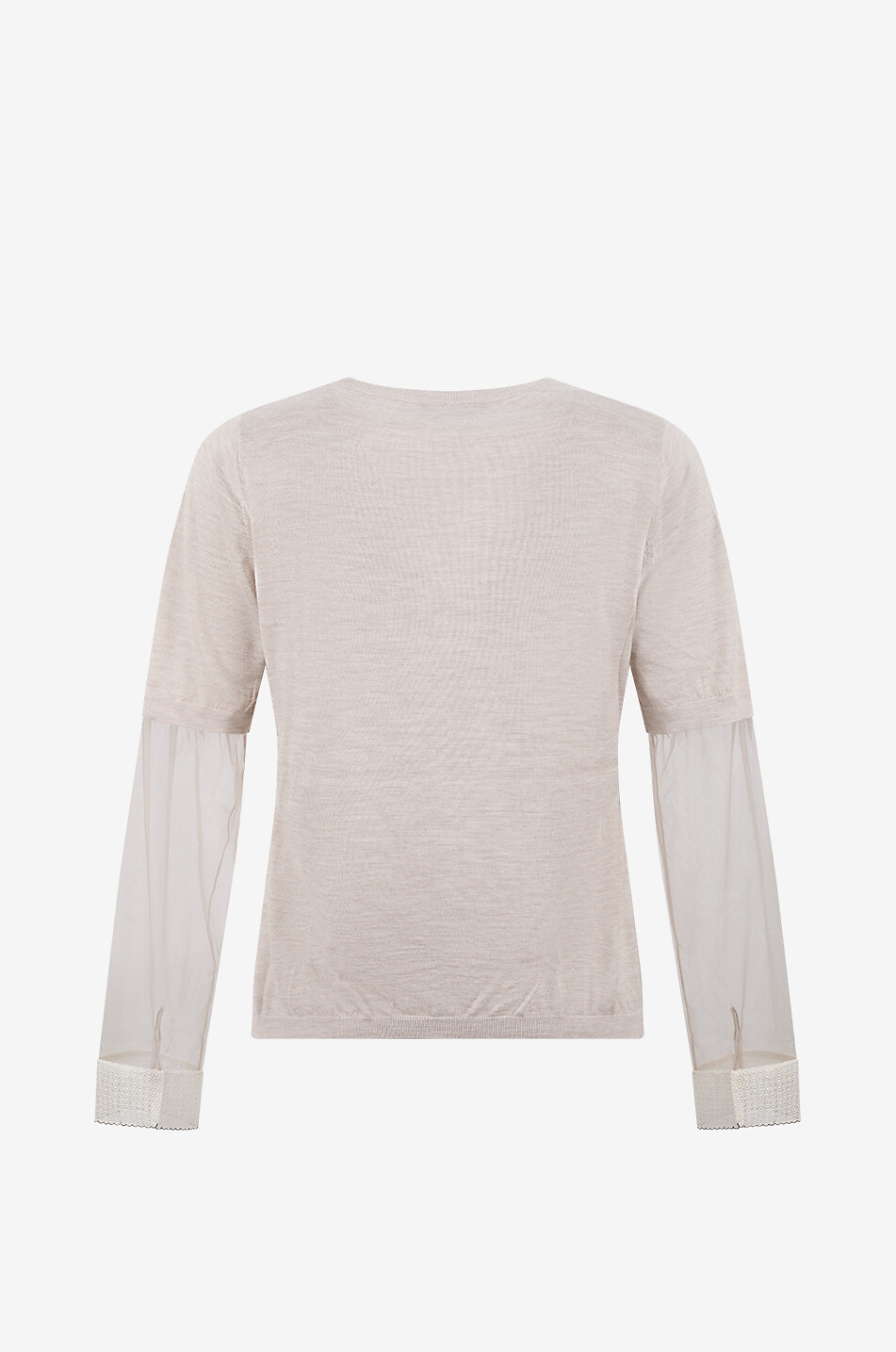 FABIANA FILIPPI Pull fin à col rond en soie et cachemire à manches en tulle Femme BEIGE 2