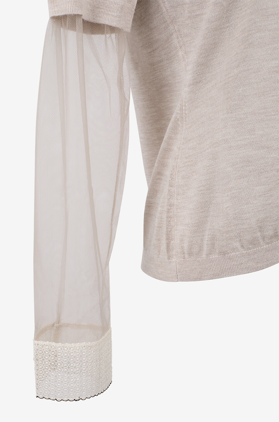 FABIANA FILIPPI Pull fin à col rond en soie et cachemire à manches en tulle Femme BEIGE 3