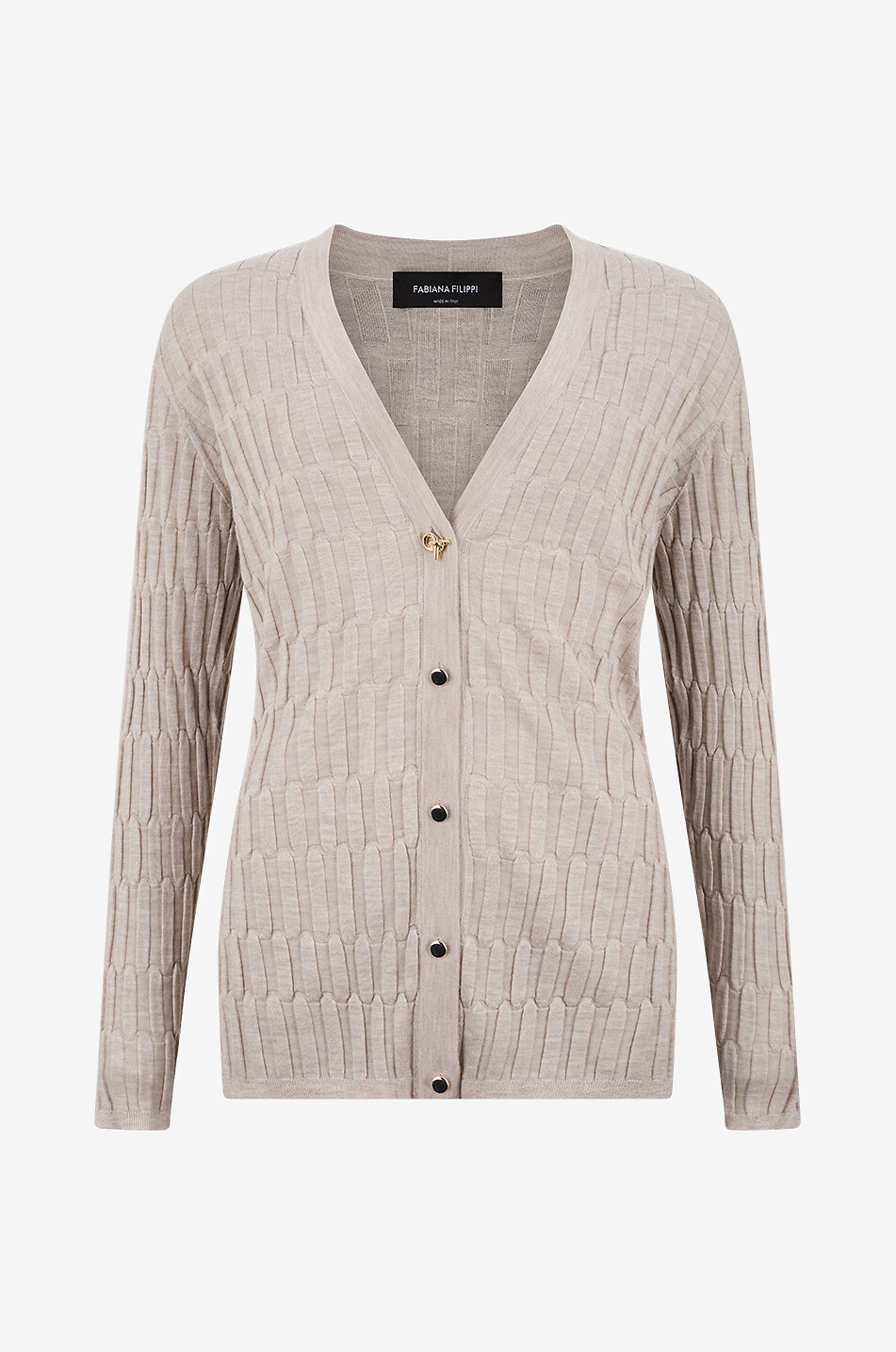 FABIANA FILIPPI Long square-textured button-down cashmere and silk cardigan Women BEIGE 1
