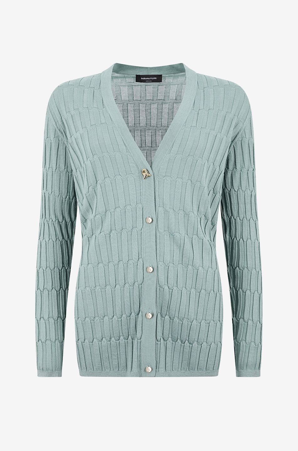 FABIANA FILIPPI Long square-textured button-down cashmere and silk cardigan Women GREEN 1