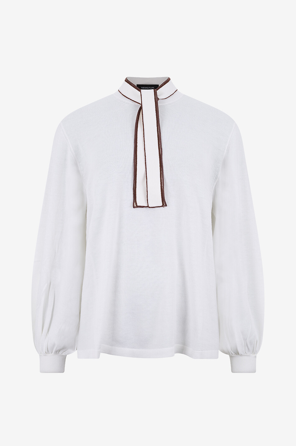 FABIANA FILIPPI Pull fin en laine et coton à col lavallière bicolore Femme BLANC 1
