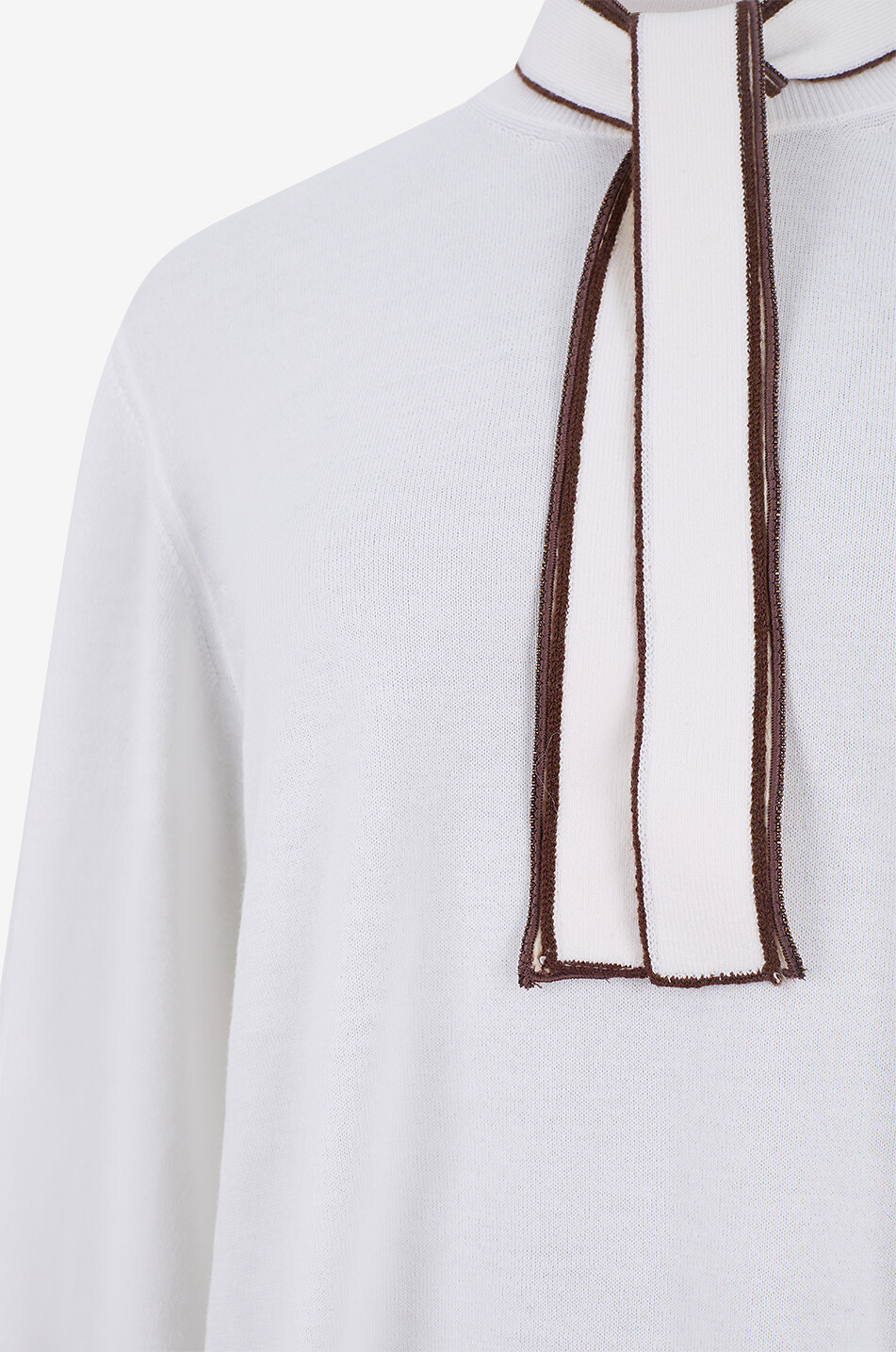 FABIANA FILIPPI Pull fin en laine et coton à col lavallière bicolore Femme BLANC 3
