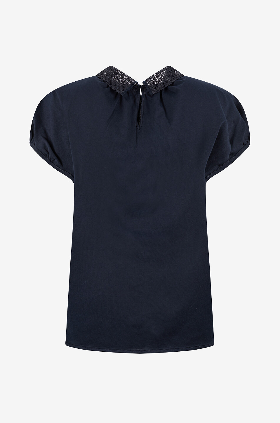 FABIANA FILIPPI Top en jersey à manches courtes et col chemise en dentelle Femme BLEU FONCE 2