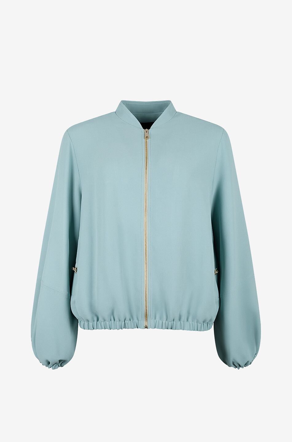 Lightweight cady bomber jacket with puff sleeves