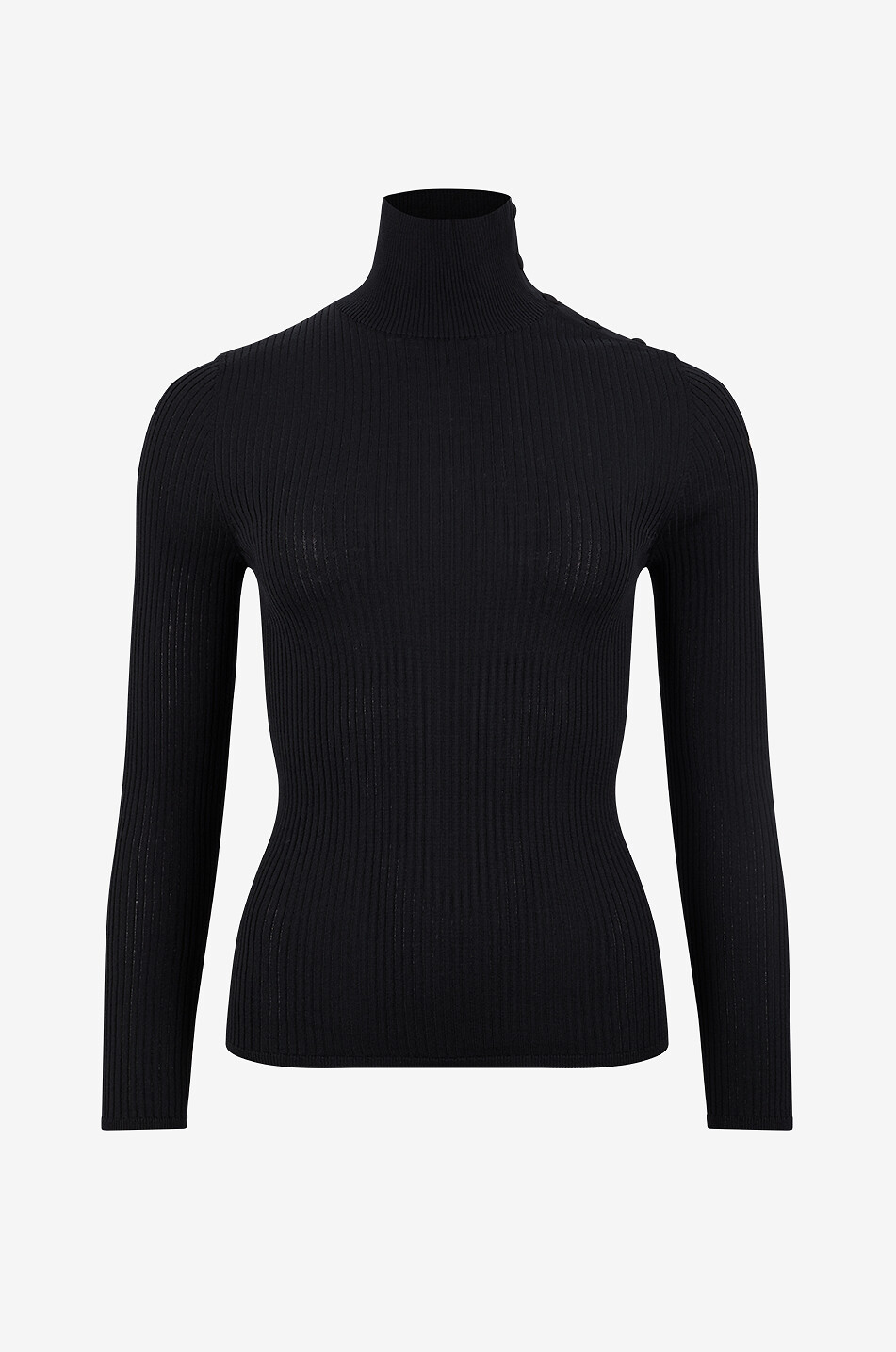 MONCLER Ribbed virgin wool sheath jumper with buttoned stand-up collar Women BLACK 1
