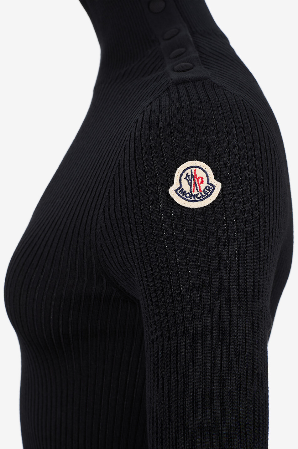 MONCLER Ribbed virgin wool sheath jumper with buttoned stand-up collar Women BLACK 3