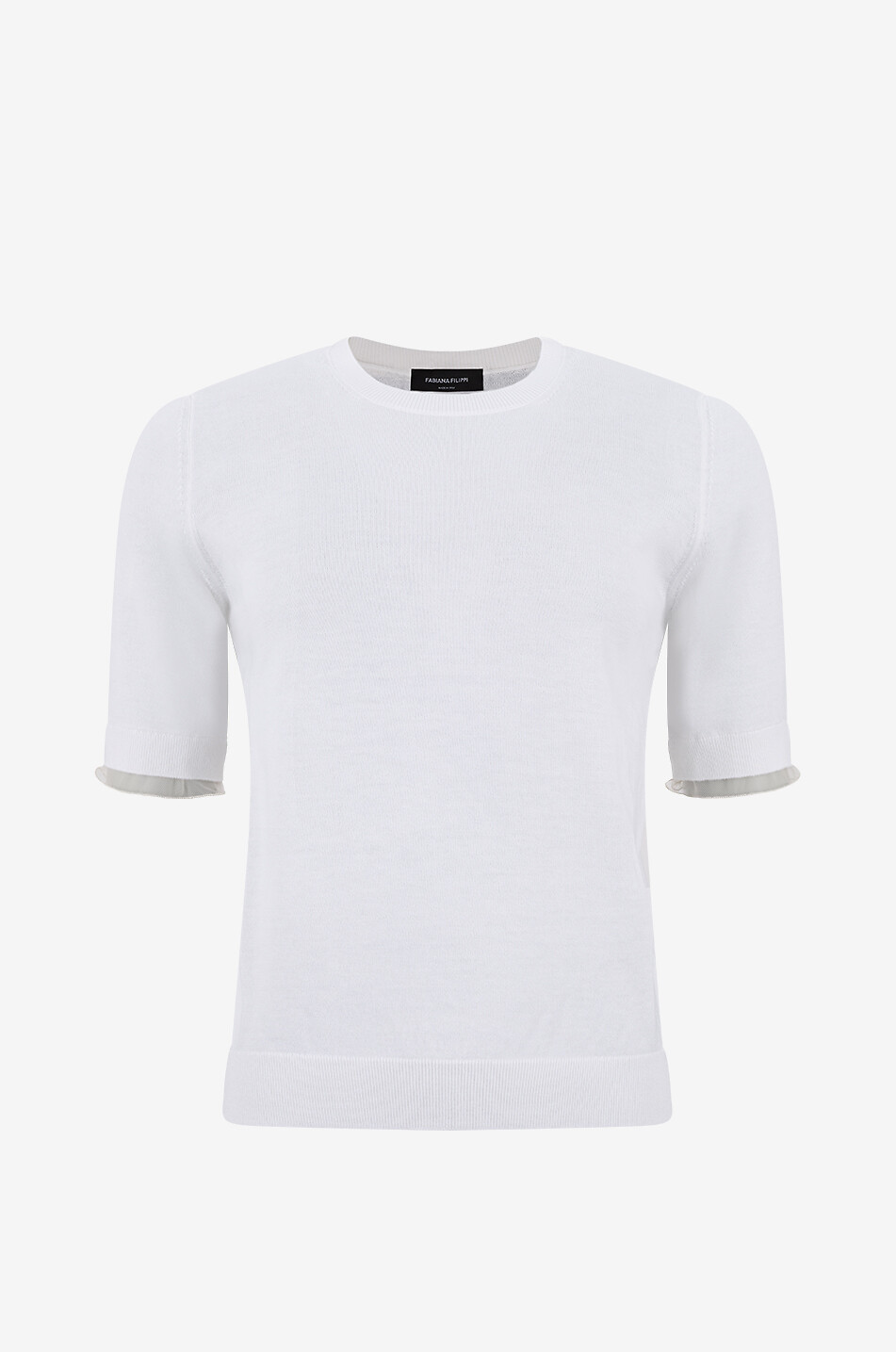 FABIANA FILIPPI Pull à manches courtes en laine et coton orné de tulle Femme BLANC 1