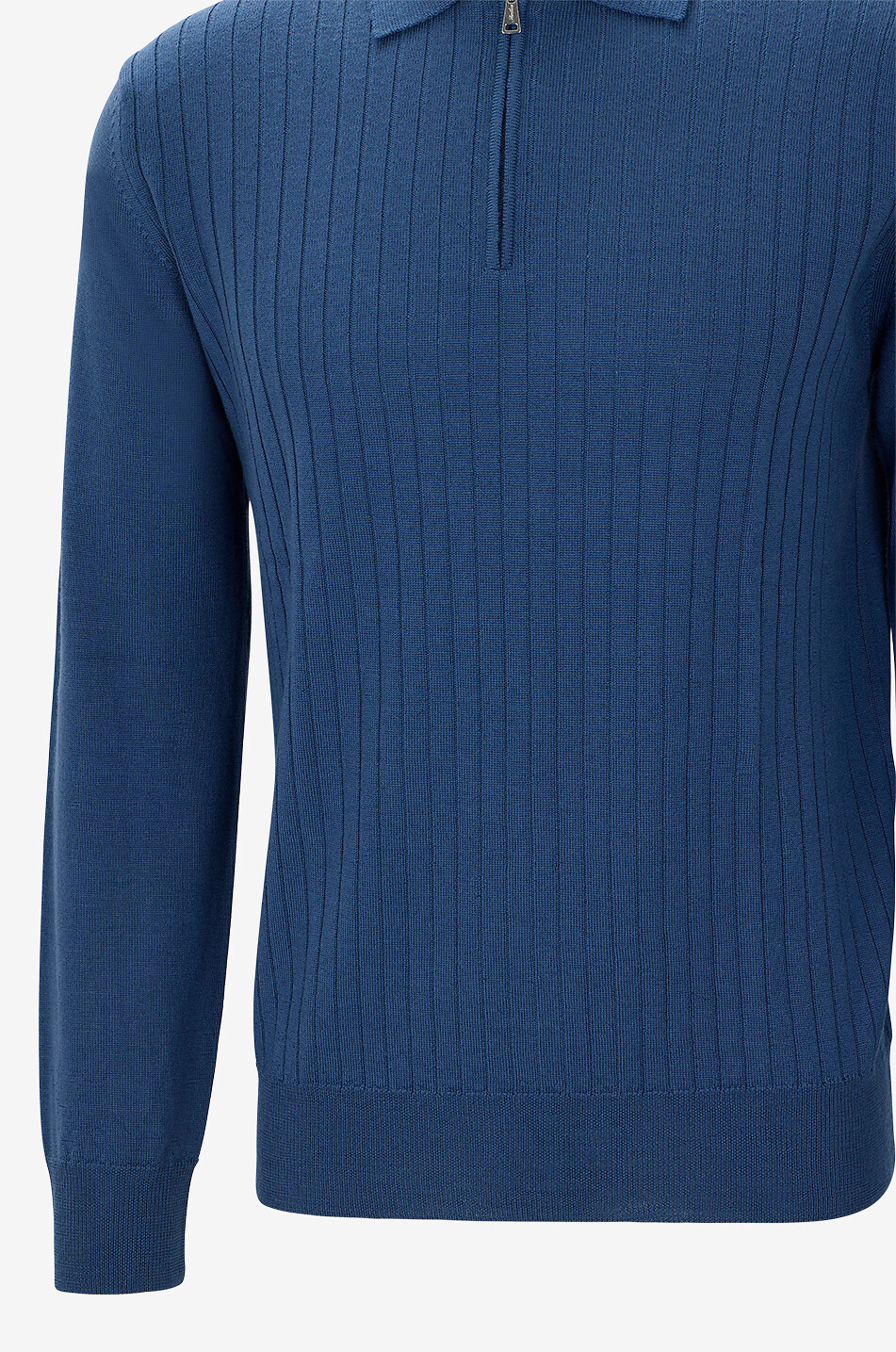 AURELIEN Pull polo ajusté côtelé en Cashwool à col zippé Homme BLEU 3