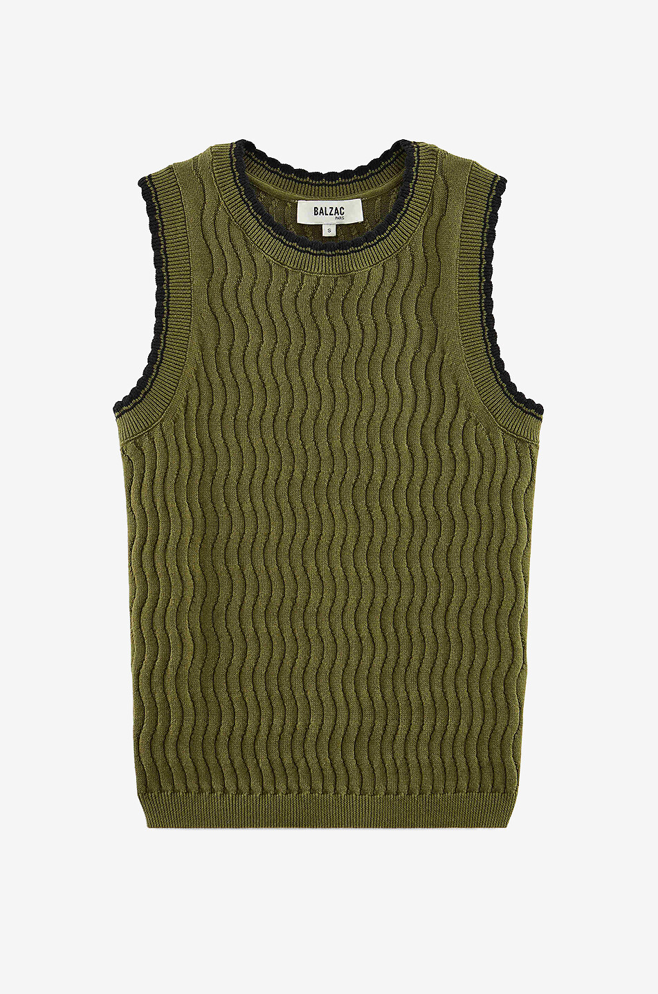 BALZAC PARIS Top sans manches en maille de coton bio ondulée Kahny Femme VERT 1