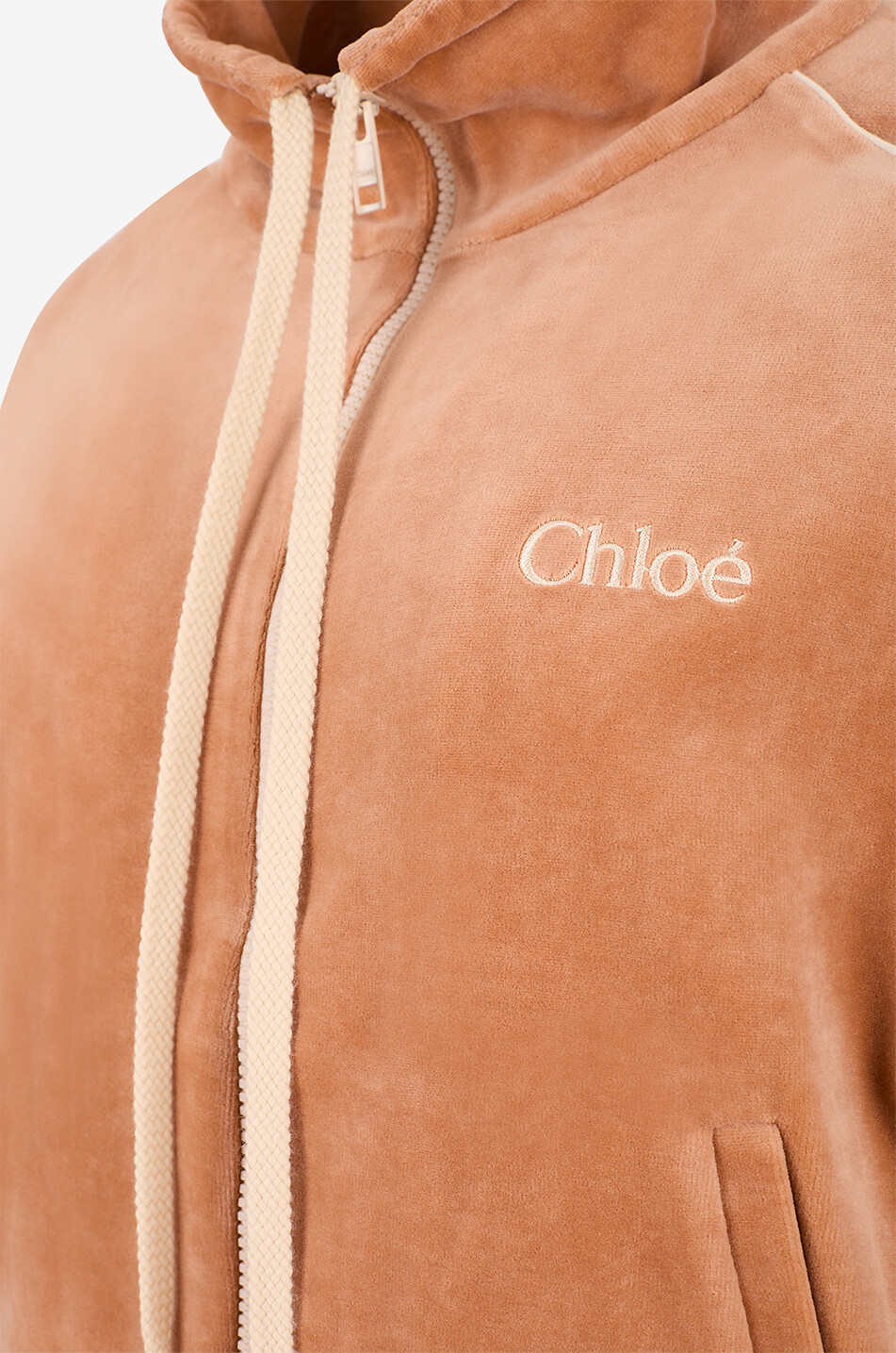 CHLOE Veste de survêtement à col montant en velours brodé Chloé Femme CAMEL 3