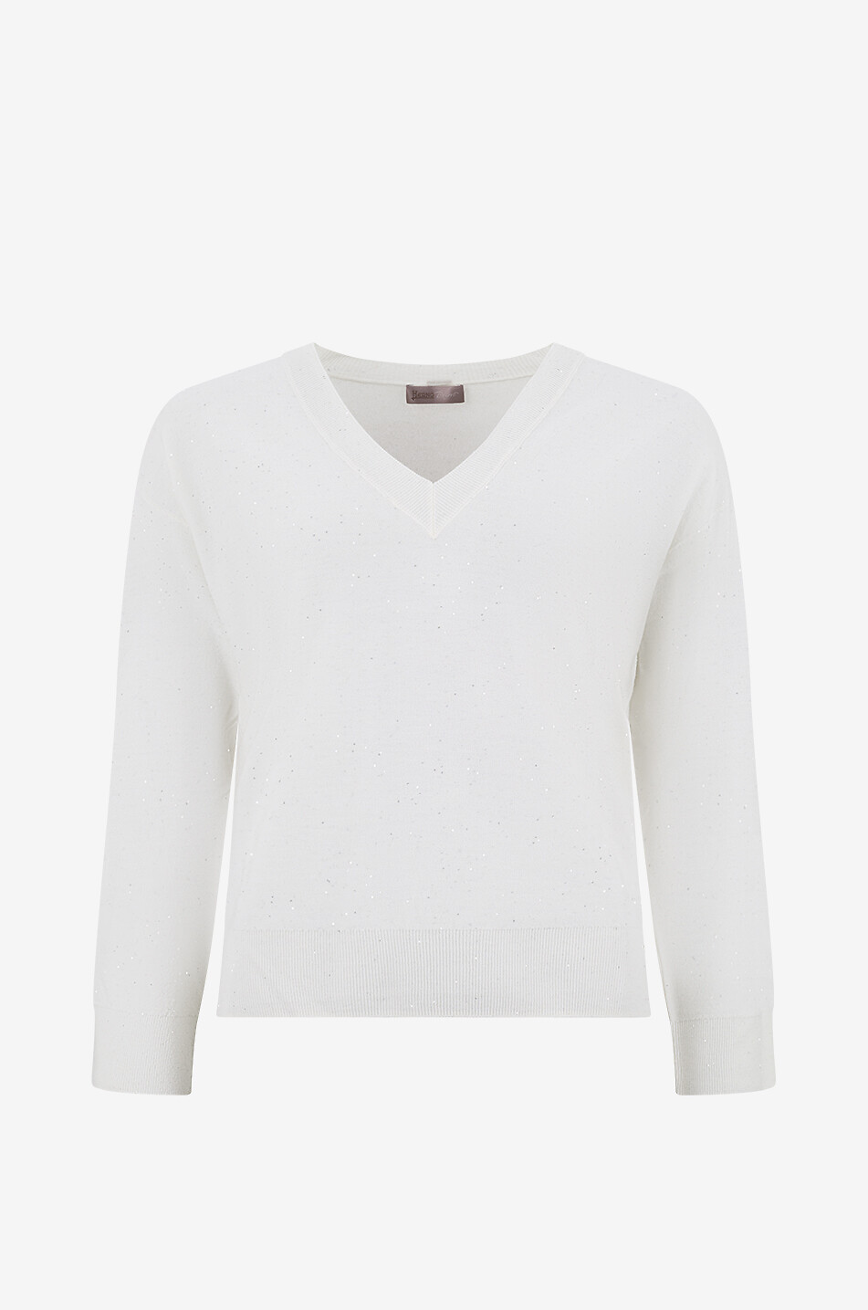 HERNO Pull à col V en laine mélangée orné de micro-sequins Femme BLANC 1