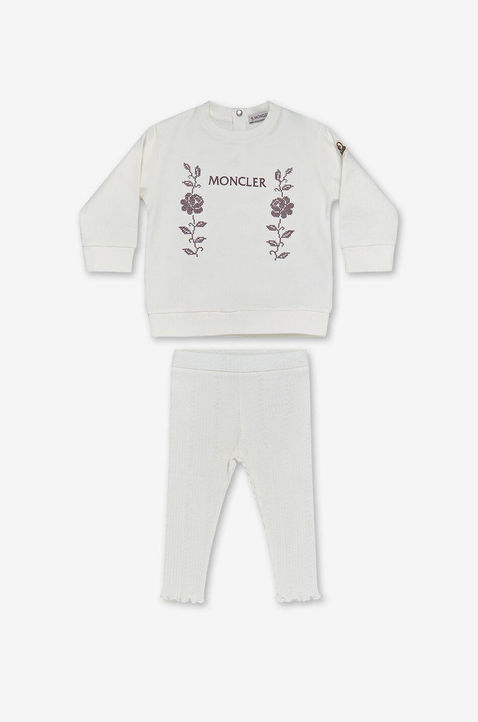 MONCLER Embroidered cotton sweatshirt and leggings baby set Baby EGGSHELL 1