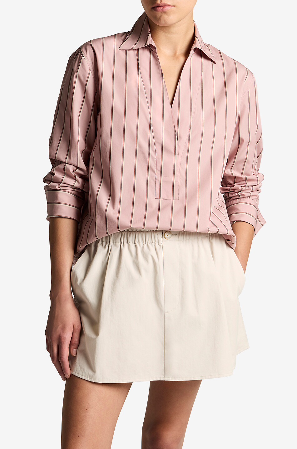 VINCE Striped long-sleeve popeline shirt Women LIGHT PINK 6