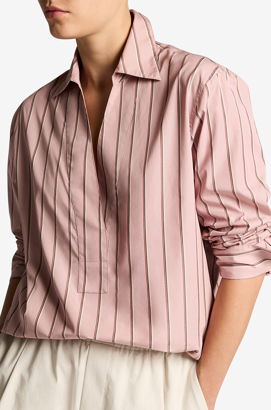 VINCE Striped long-sleeve popeline shirt Women LIGHT PINK 5