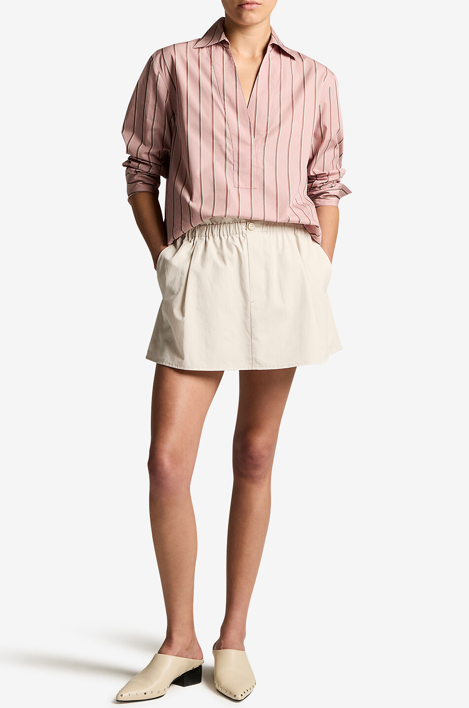 VINCE Striped long-sleeve popeline shirt Women LIGHT PINK 3