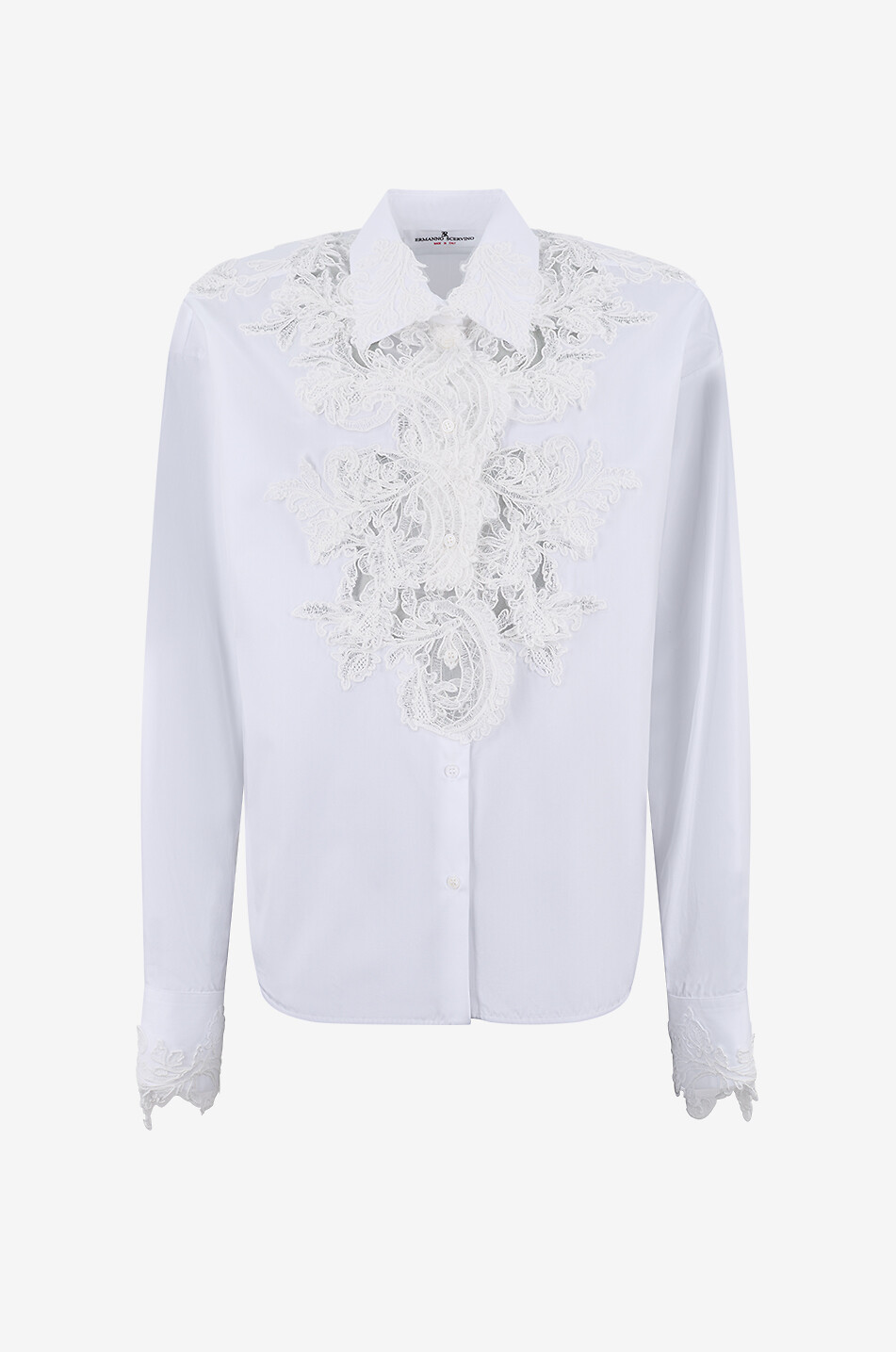 ERMANNO SCERVINO Langärmeliges besticktes Baumwollhemd mit Spitze Damen WEISS 1