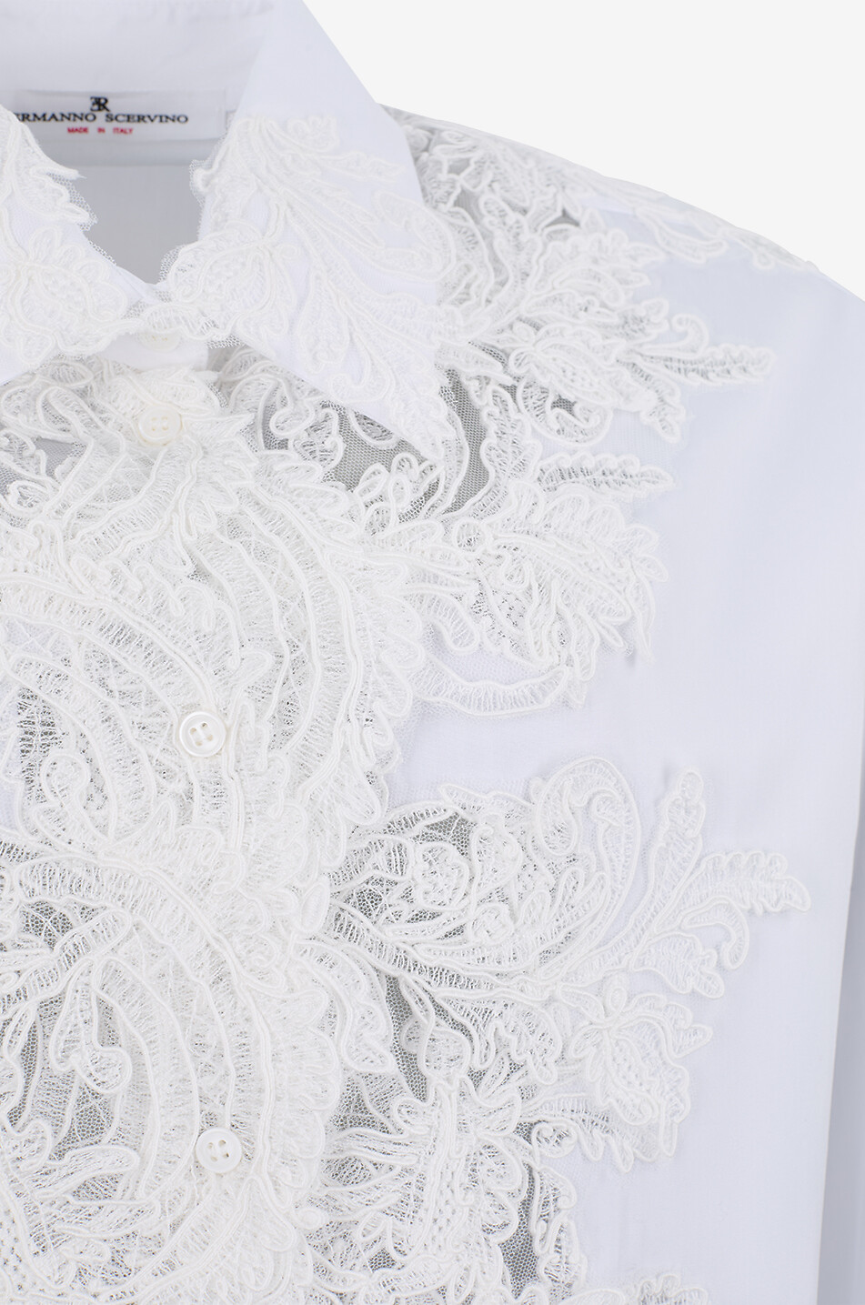 ERMANNO SCERVINO Langärmeliges besticktes Baumwollhemd mit Spitze Damen WEISS 3