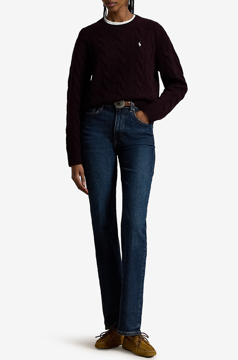 POLO RALPH LAUREN Pony crewneck cable-knit wool and cashmere jumper Women DARK PURPLE 4