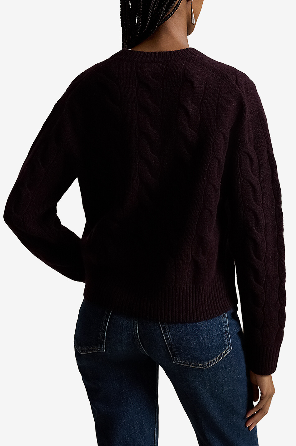POLO RALPH LAUREN Pony crewneck cable-knit wool and cashmere jumper Women DARK PURPLE 3