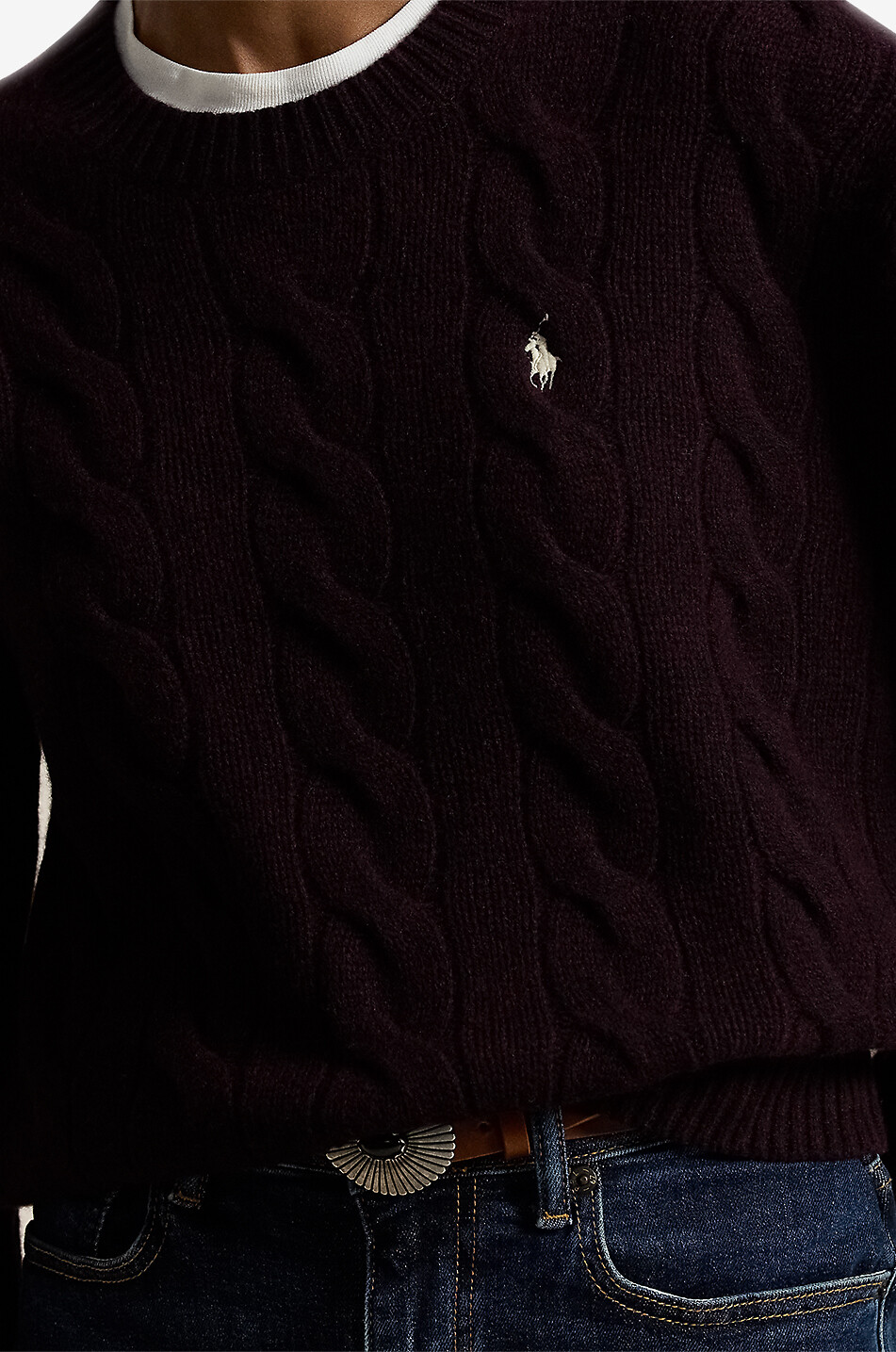POLO RALPH LAUREN Pony crewneck cable-knit wool and cashmere jumper Women DARK PURPLE 5