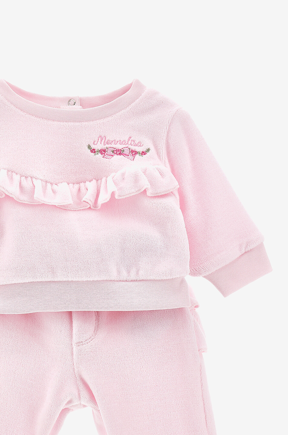 MONNALISA Baby terry cotton tracksuit with embroideries and ruffles Baby PINK 3