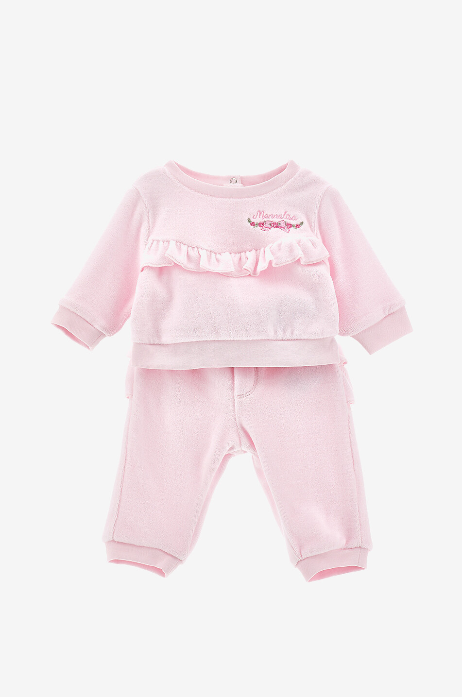 MONNALISA Baby terry cotton tracksuit with embroideries and ruffles Baby PINK 1