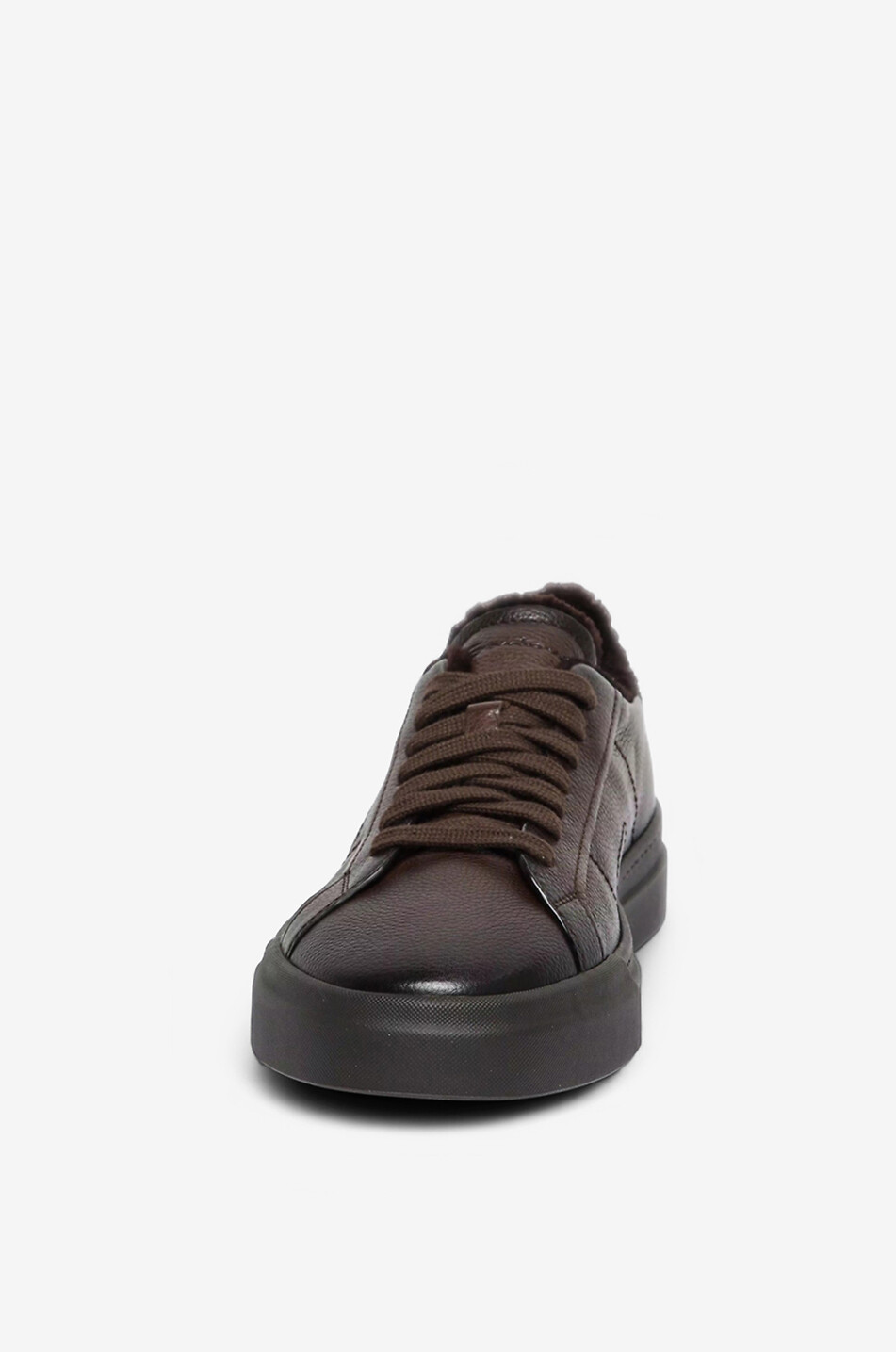 SANTONI Niedrige Schnürsneakers aus genarbtem Leder mit Shearling-Futter DBS Oly Herren DUNKELBRAUN 3