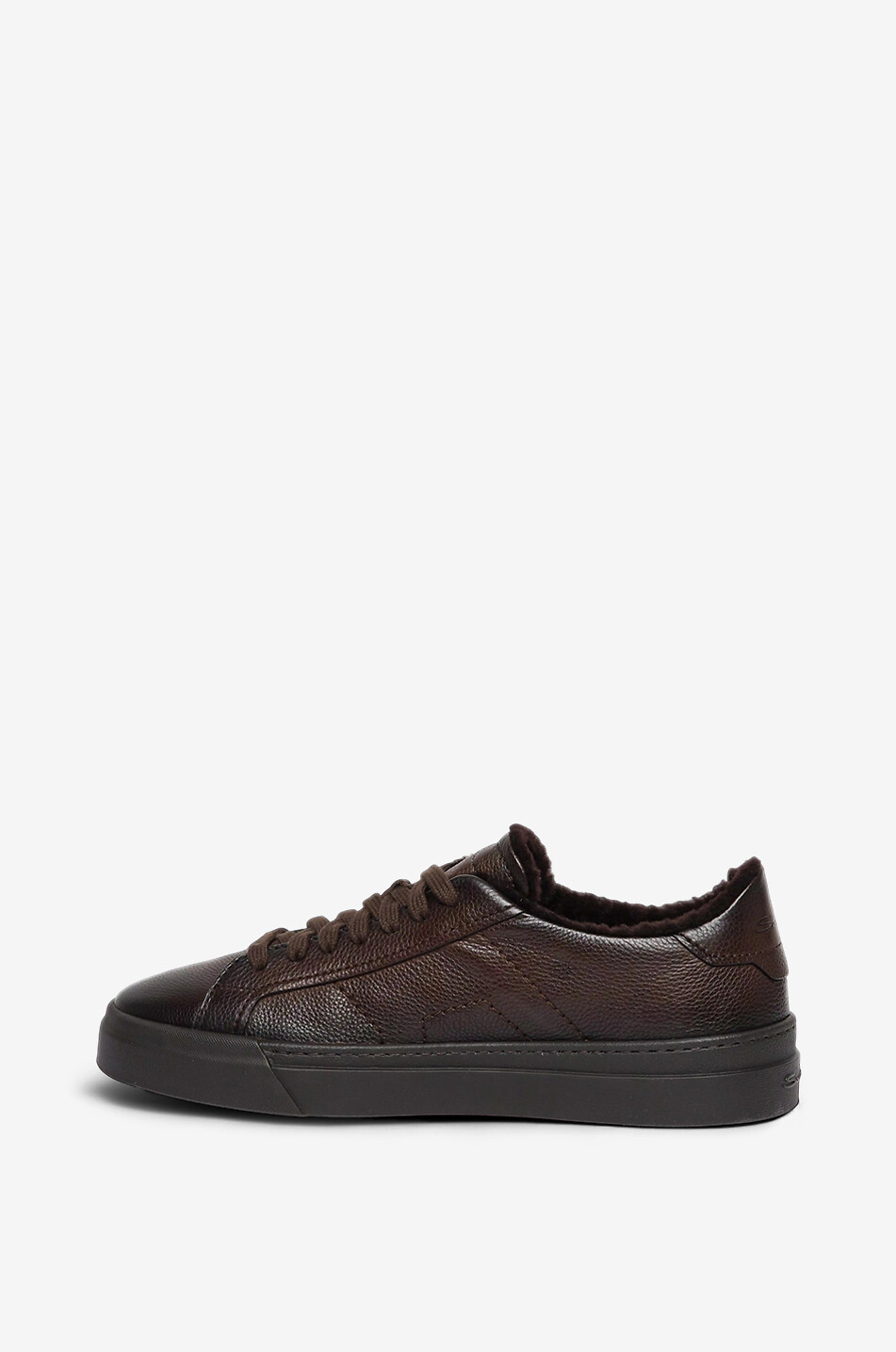 SANTONI Niedrige Schnürsneakers aus genarbtem Leder mit Shearling-Futter DBS Oly Herren DUNKELBRAUN 4