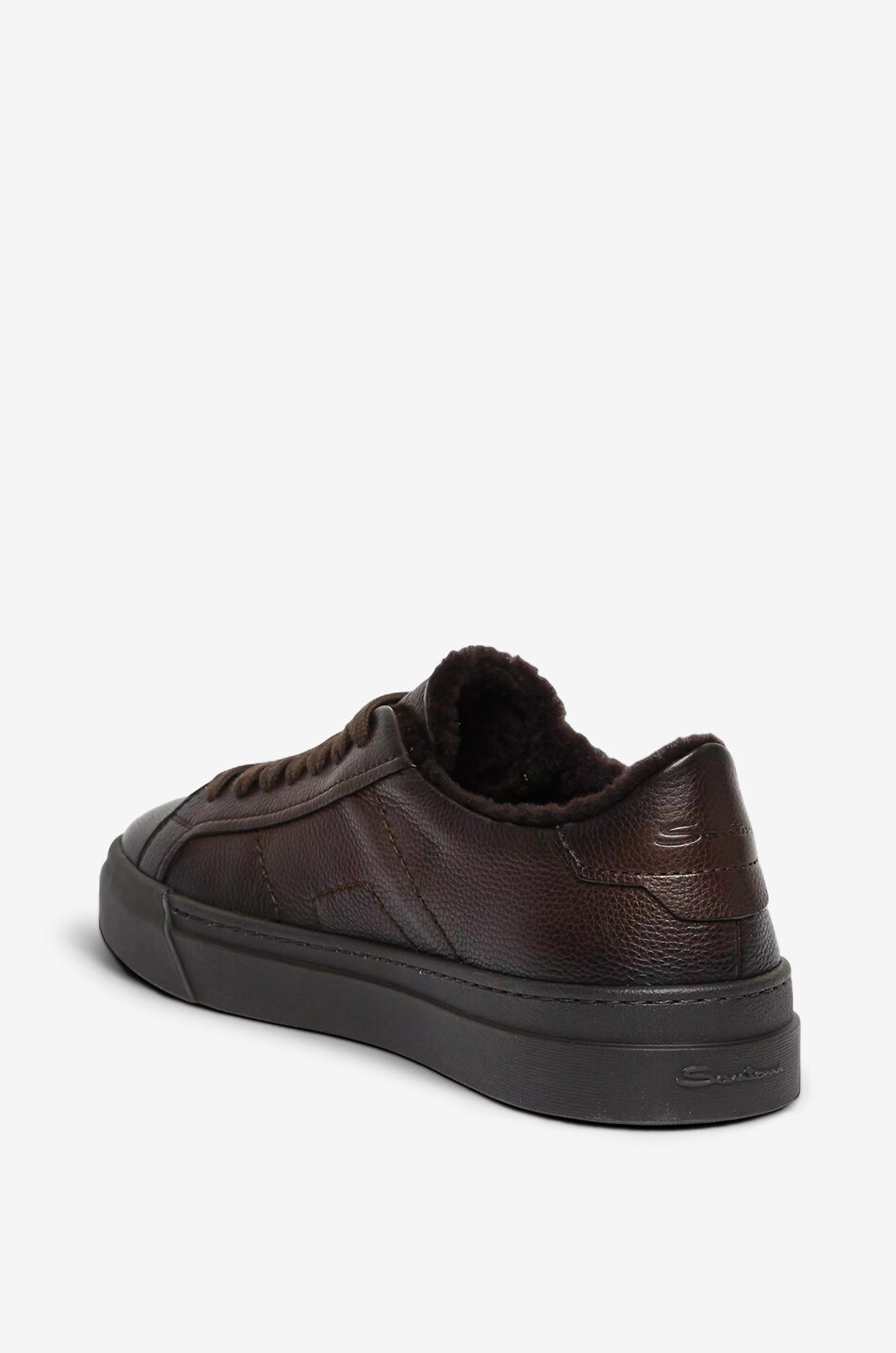 SANTONI Niedrige Schnürsneakers aus genarbtem Leder mit Shearling-Futter DBS Oly Herren DUNKELBRAUN 5