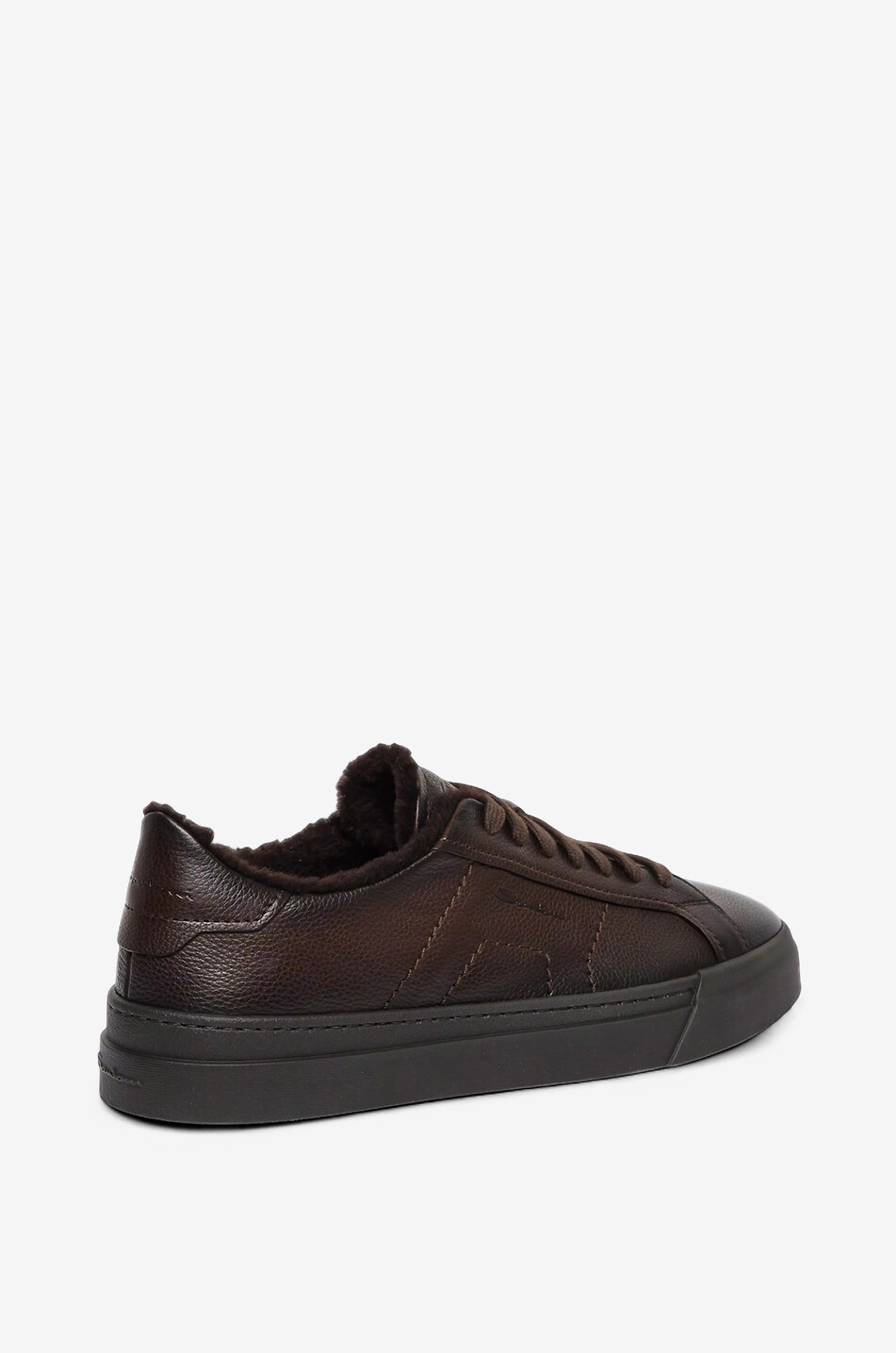 SANTONI Niedrige Schnürsneakers aus genarbtem Leder mit Shearling-Futter DBS Oly Herren DUNKELBRAUN 6