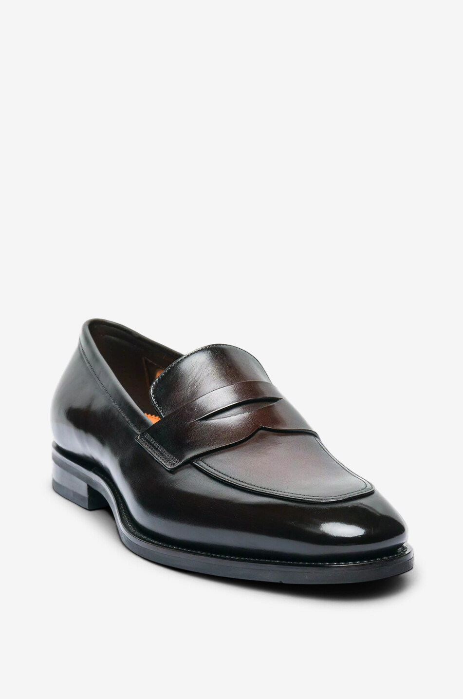 SANTONI Glossy calfskin loafers Men DARK BROWN 3