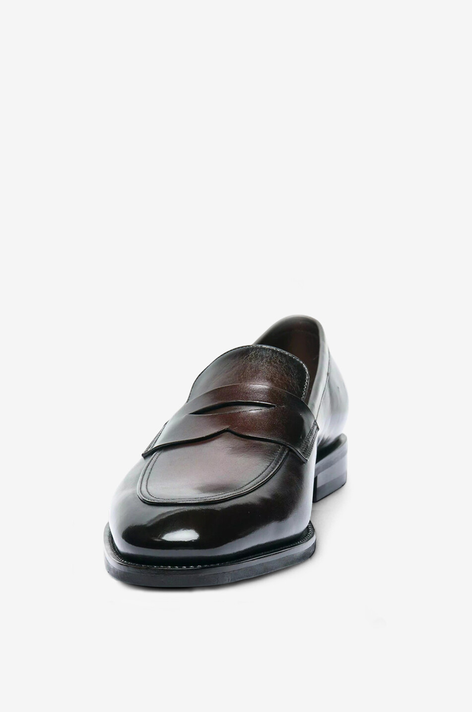 SANTONI Glossy calfskin loafers Men DARK BROWN 4