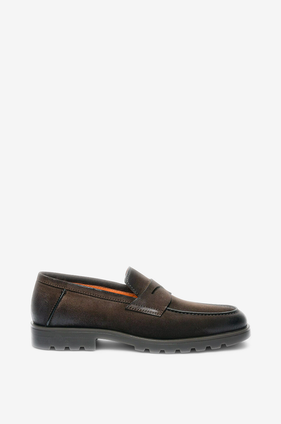 SANTONI Penny loafers in patinated suede Men DARK BROWN 2