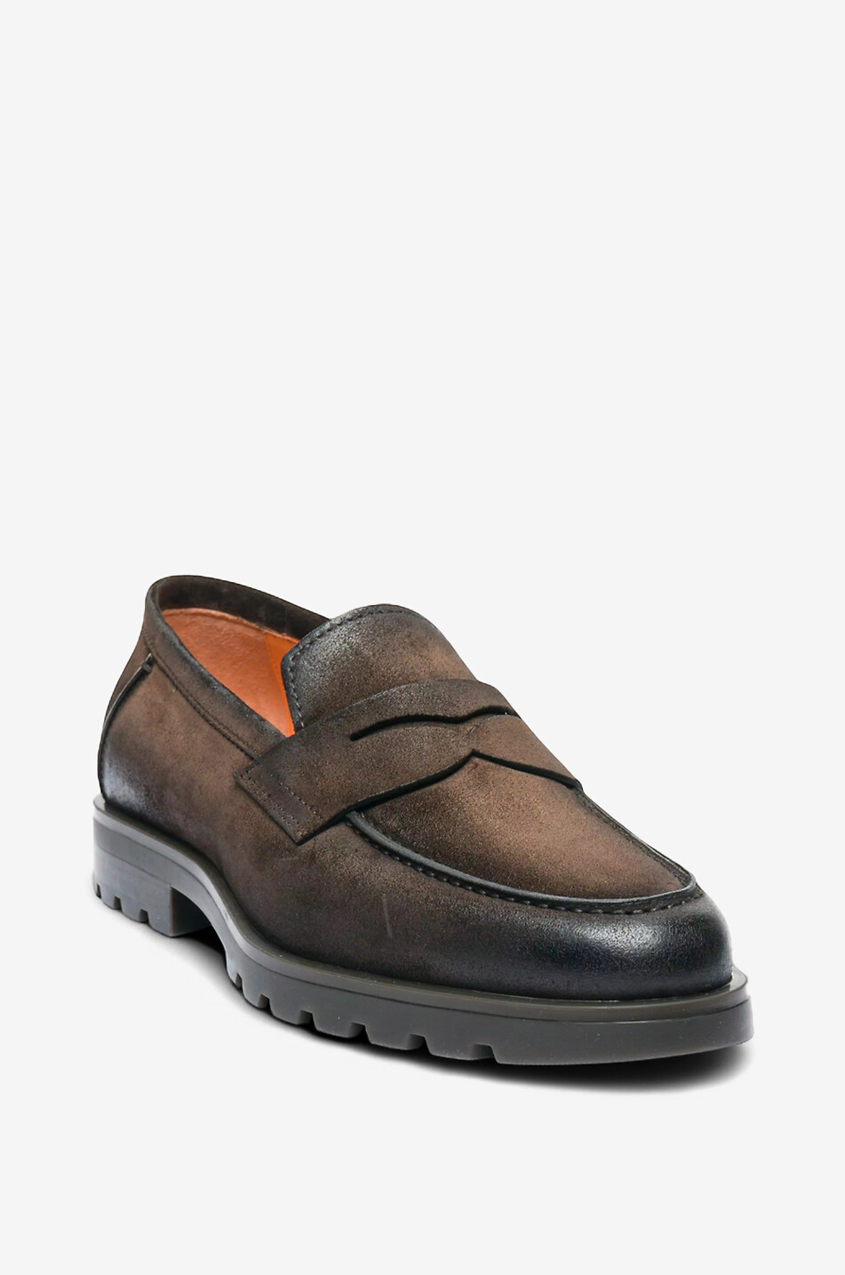 SANTONI Penny loafers in patinated suede Men DARK BROWN 3