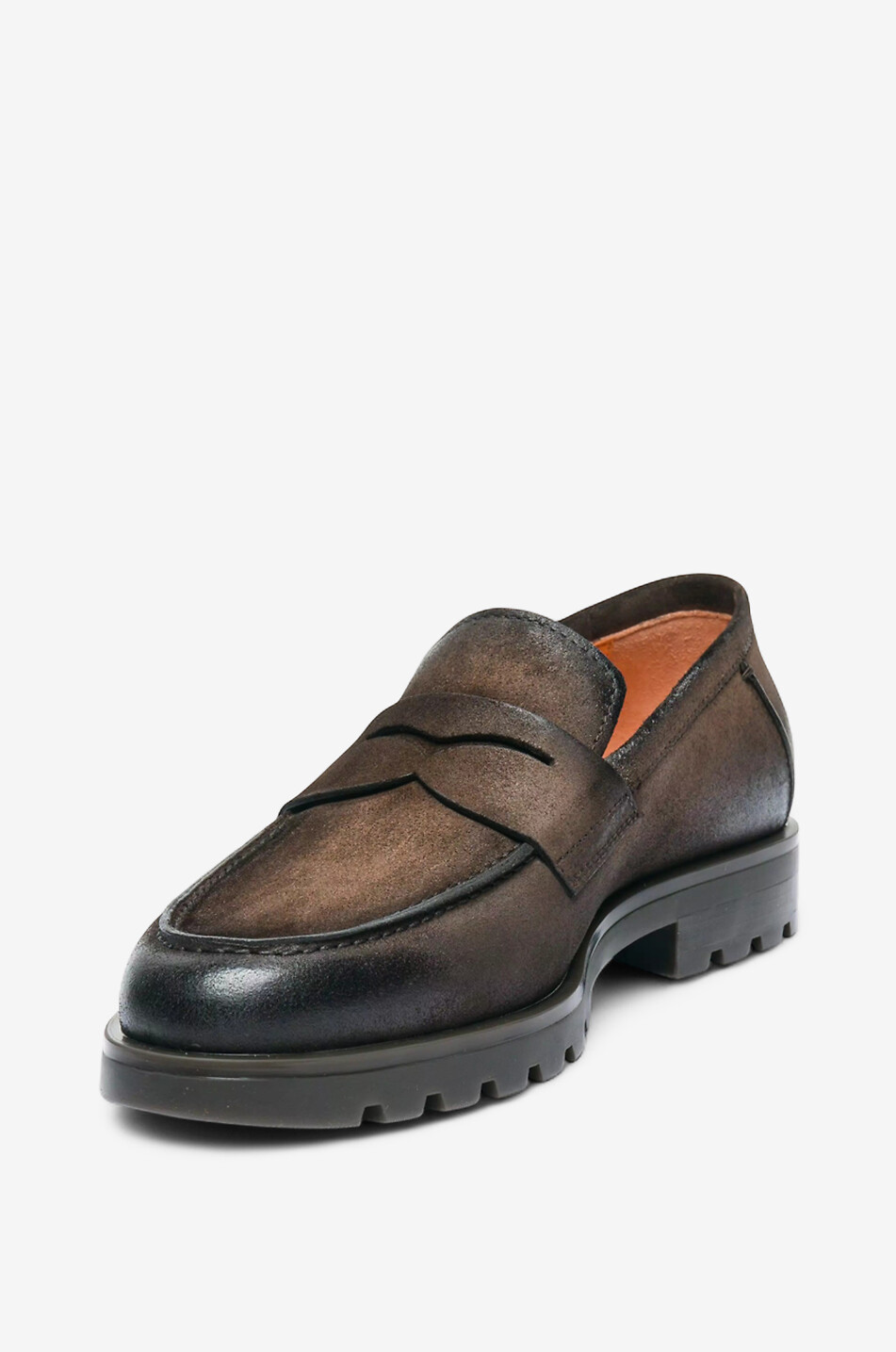 SANTONI Penny loafers in patinated suede Men DARK BROWN 4