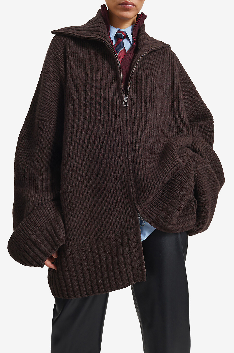 THE FRANKIE SHOP Veda full-zip oversized wool funnel-neck cardigan Women BROWN 6