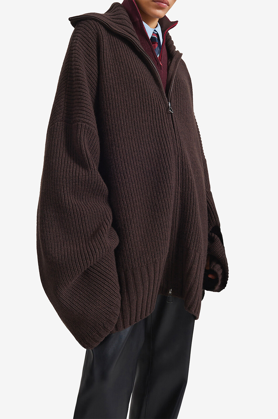 THE FRANKIE SHOP Veda full-zip oversized wool funnel-neck cardigan Women BROWN 7