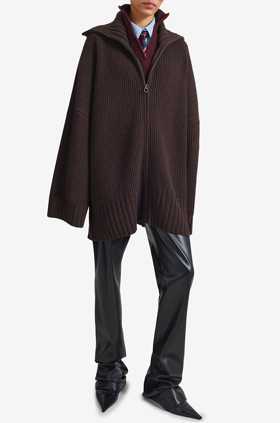 THE FRANKIE SHOP Veda full-zip oversized wool funnel-neck cardigan Women BROWN 2