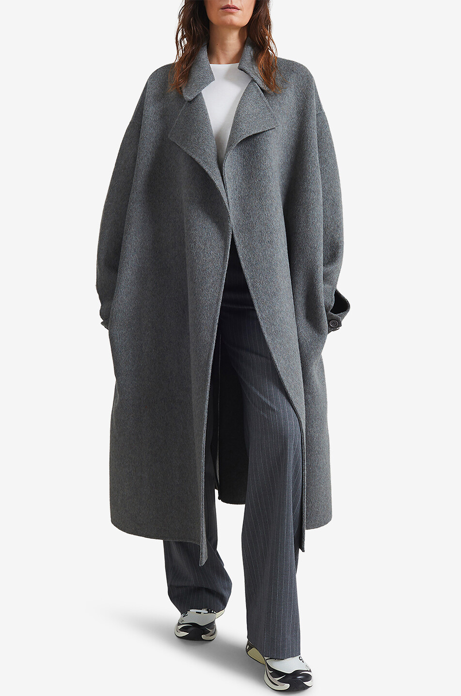 Virgin wool three-quarter length coat with quilted bib - CINZIA