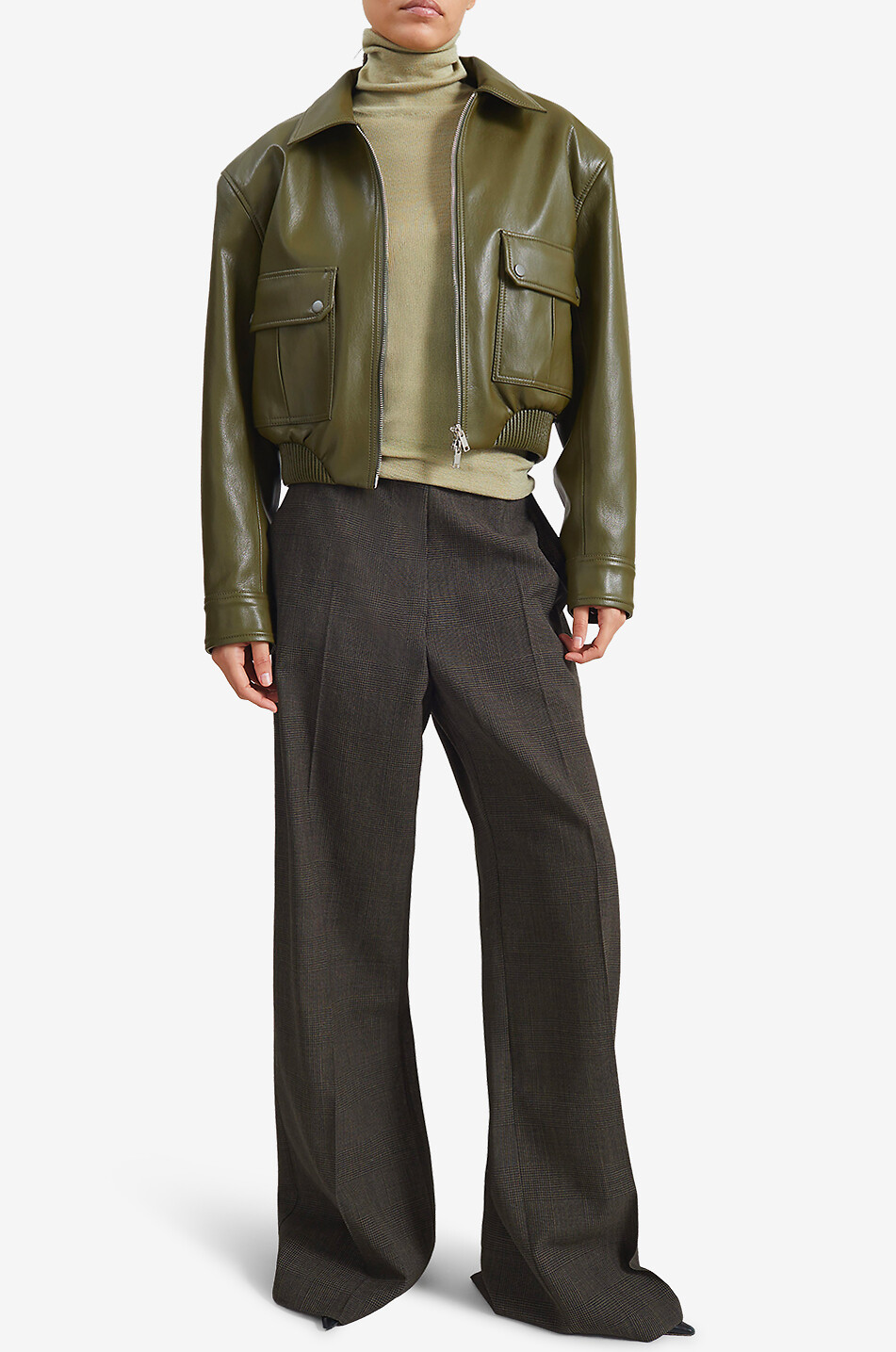 THE FRANKIE SHOP Veste courte en cuir synthétique à col chemise Val Femme KAKI 2