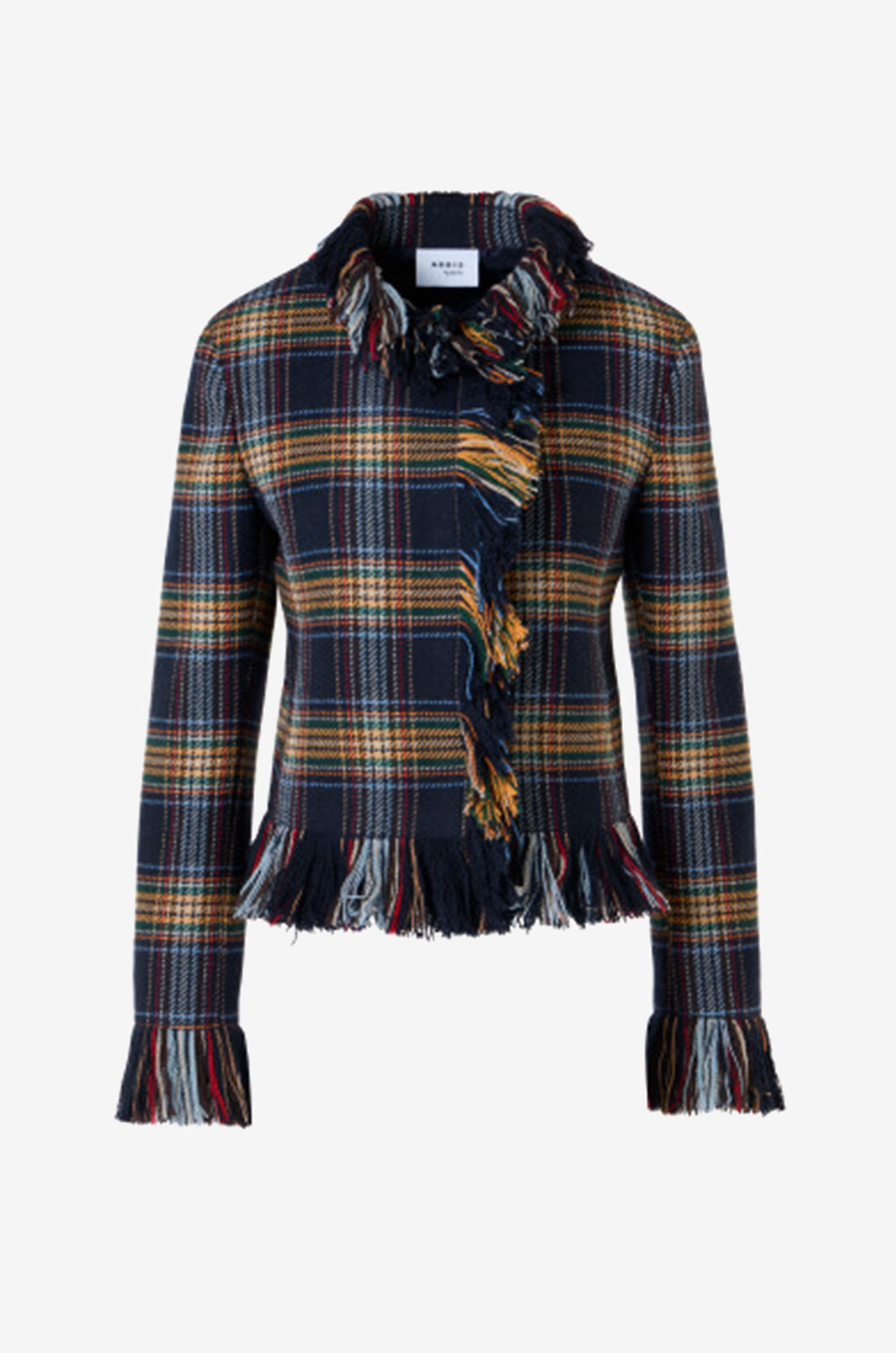 Checked lightweight mixed wool fringed jacket