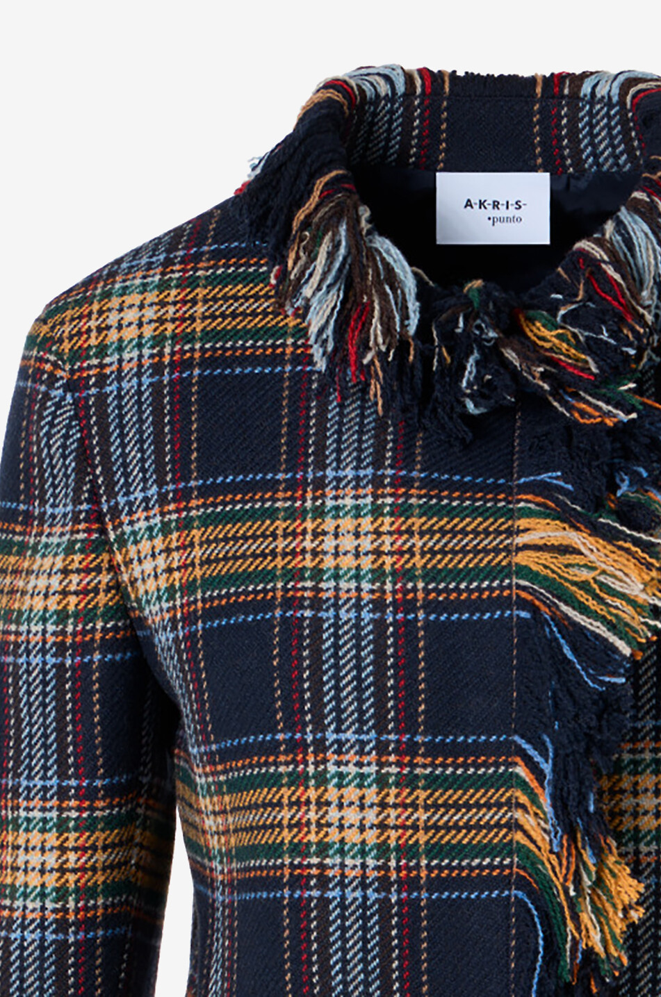AKRIS PUNTO Checked lightweight mixed wool fringed jacket Women MULTI COLOURED 8