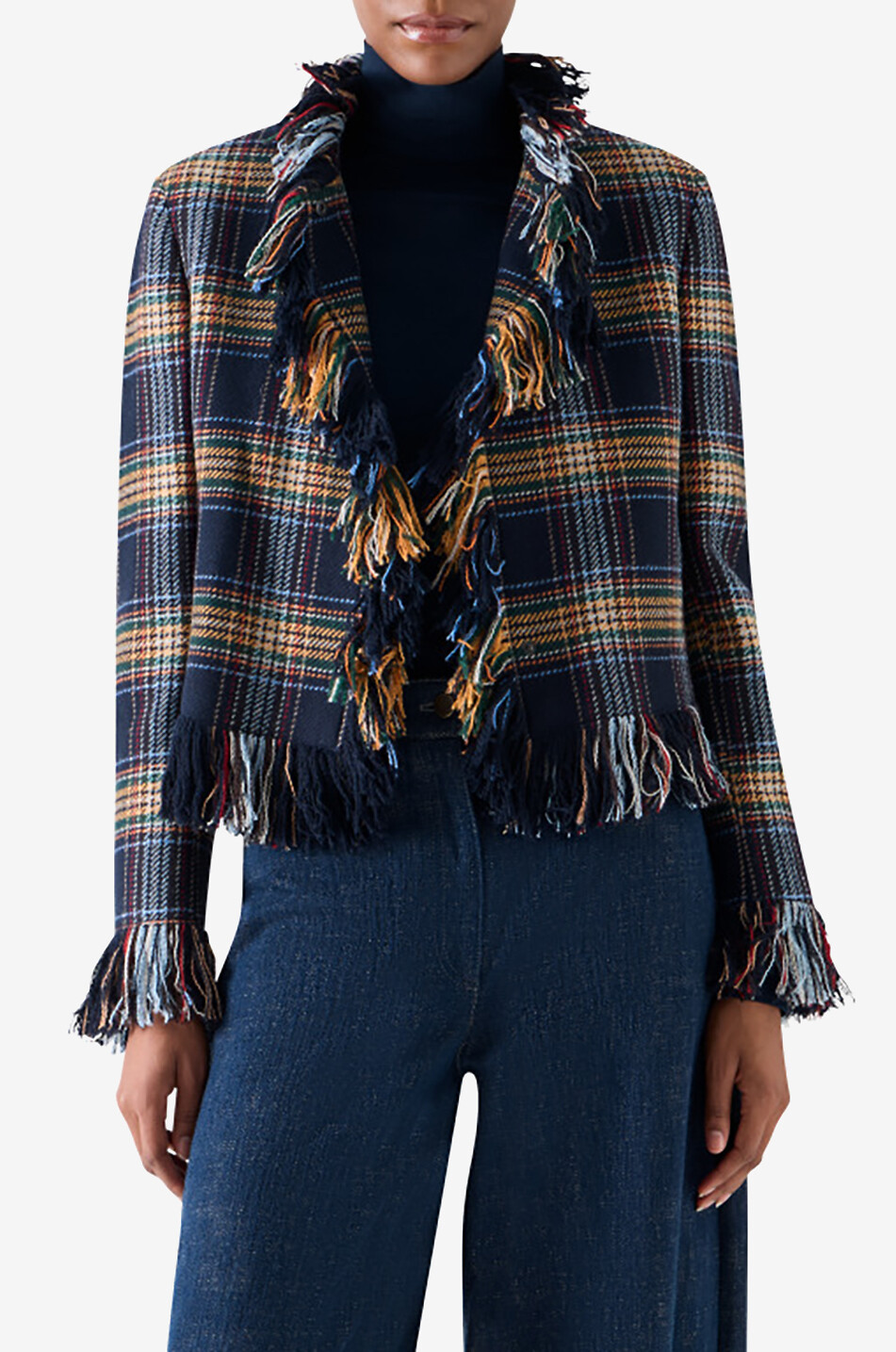 AKRIS PUNTO Checked lightweight mixed wool fringed jacket Women MULTI COLOURED 3