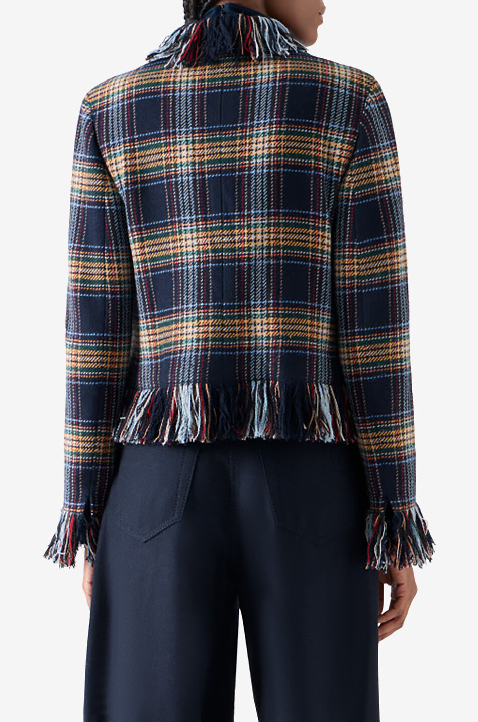 AKRIS PUNTO Checked lightweight mixed wool fringed jacket Women MULTI COLOURED 4