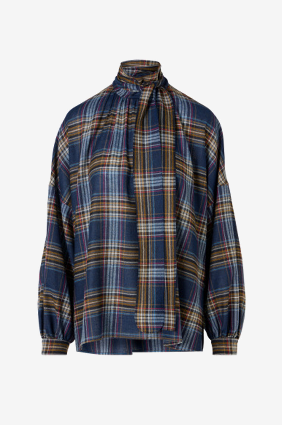 AKRIS PUNTO Blouse à carreaux ample en laine mélangée à lavallière Femme MULTICOLORE 1