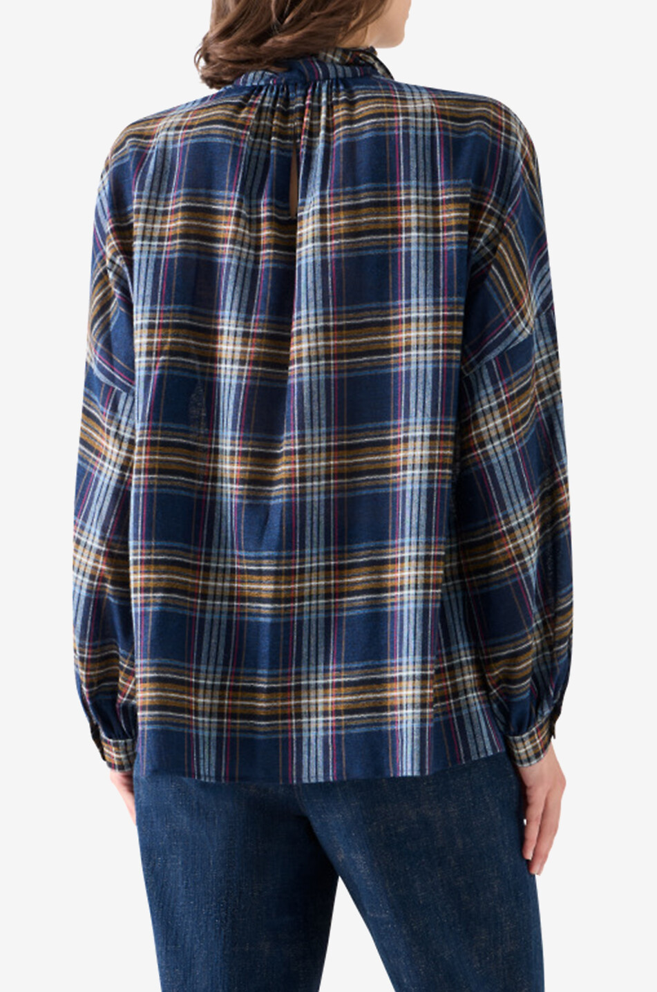 AKRIS PUNTO Blouse à carreaux ample en laine mélangée à lavallière Femme MULTICOLORE 4