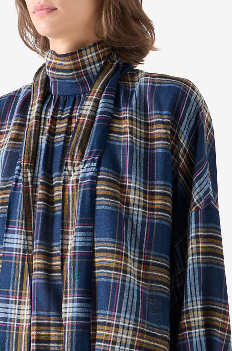 AKRIS PUNTO Blouse à carreaux ample en laine mélangée à lavallière Femme MULTICOLORE 6
